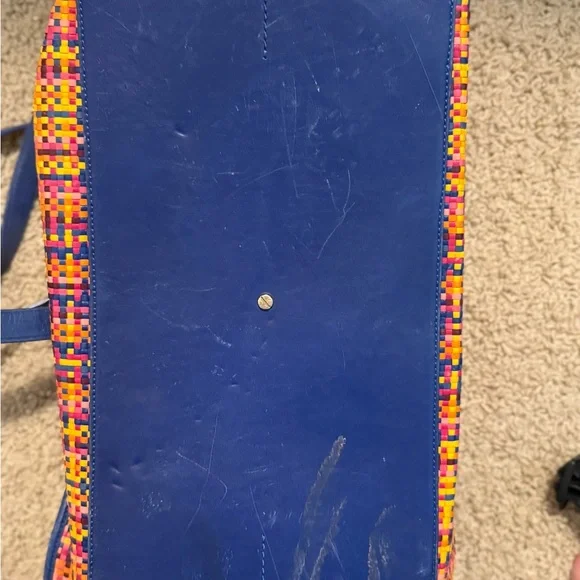 Tory Burch Colorful Woven Tote with Blue Handles - Picture 4 of 15